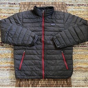 Patagonia Men’s Grey Zip Puffer with Red zipper, size L